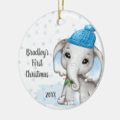 Cute Elephant Baby First KerstBoy Naam Keramisch Ornament (Links)