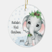 Cute Elephant Baby First KerstGirl Name Keramisch Ornament (Links)