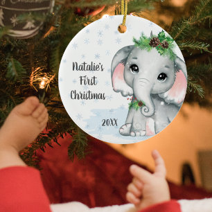 Cute Elephant Baby First KerstGirl Name Keramisch Ornament