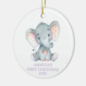 Cute Elephant Baby Girl Eerste Kerstmis Paars Keramisch Ornament (Links)
