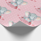 Cute Elephant Baby Girl Pink and Grey Cadeaupapier (Hoek)