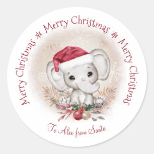Cute Elephant Baby Kerstmis Klassieke Round Sticke Ronde Sticker