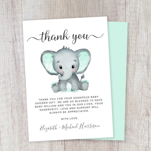 Cute Elephant Baby shower Bedankkaart
