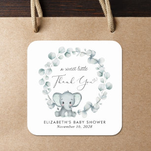 Cute Elephant Baby shower Bedankt Vierkante Sticker