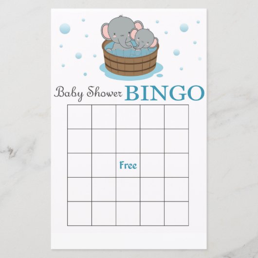 Cute elephant baby shower bingo card (Voorkant)