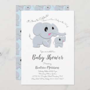 Cute Elephant Baby shower Blue Boy Kaart