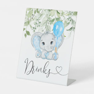 Cute Elephant Baby shower Boy Drinken Reclamebord Met Voetstuk