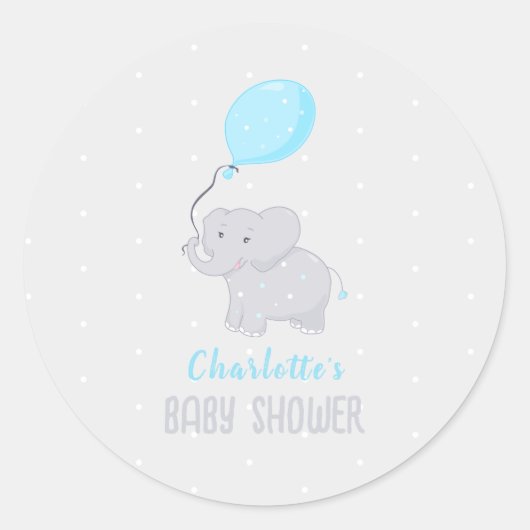 Cute Elephant Baby shower Boy Ronde Sticker (Voorkant)