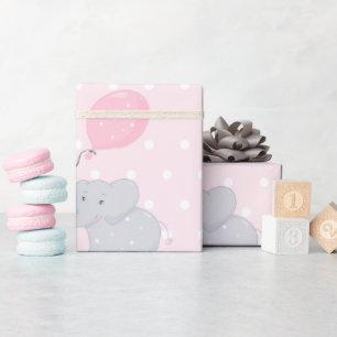 Cute Elephant Baby shower Girl Pink Cadeaupapier