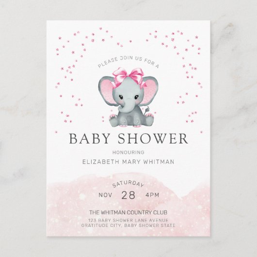 Cute Elephant Baby shower Invitation Briefkaart (Voorkant)