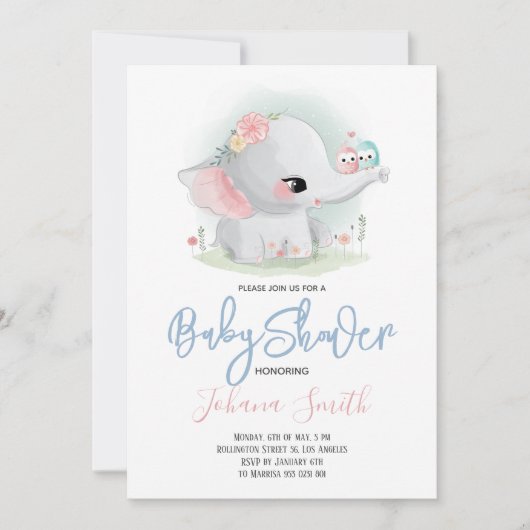 Cute Elephant Baby shower Invitation Kaart (Voorkant)