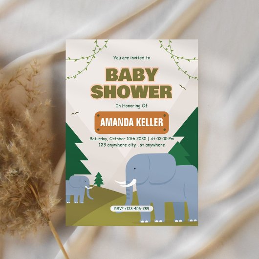 Cute Elephant Baby shower Invitation Kaart