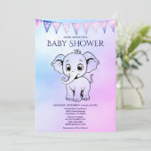 Cute Elephant Baby shower Invitation Kaart (Staand voorkant)