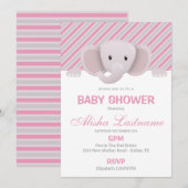 Cute Elephant Baby shower Invitation Kaart (Voorkant / Achterkant)