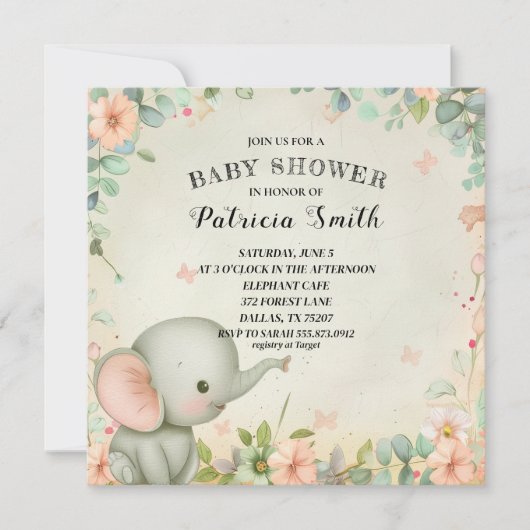 Cute Elephant Baby shower Kaart (Voorkant)