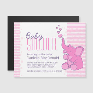 Cute Elephant baby shower  roze strepen Magnetische Uitnodiging