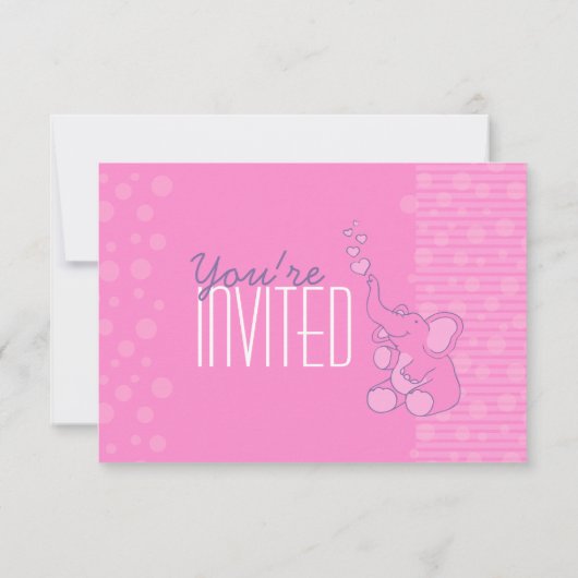 Cute Elephant baby shower roze uitnodiging (Achterkant)