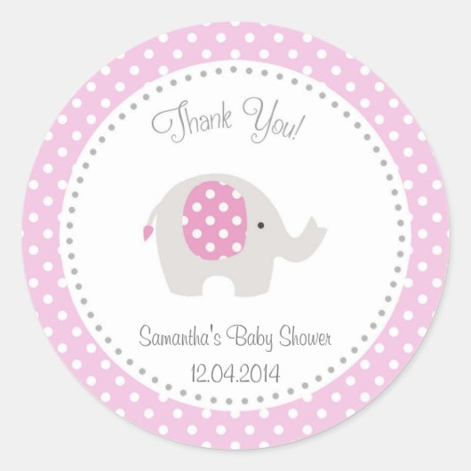 Cute Elephant Baby Shower Sticker Pink (Voorkant)