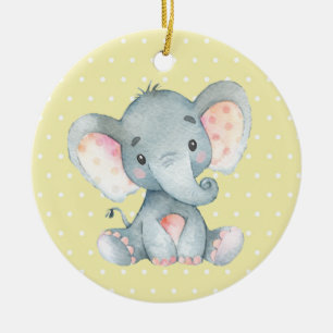Cute Elephant Baby shower Yellow Keramisch Ornament