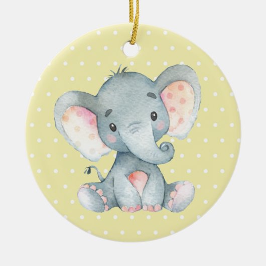 Cute Elephant Baby shower Yellow Keramisch Ornament (Voorkant)