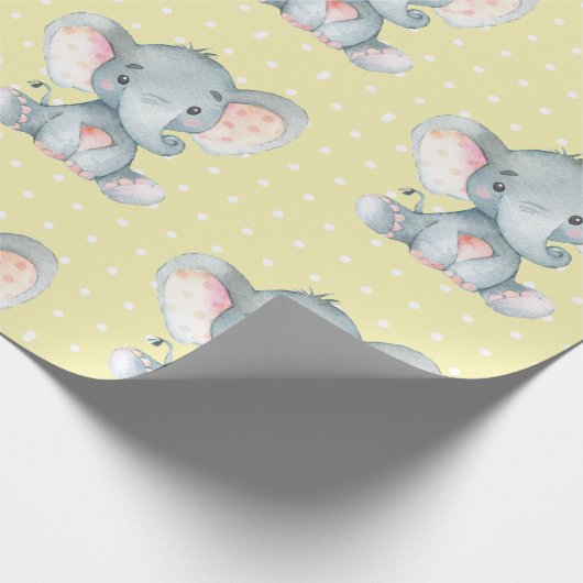 Cute Elephant Baby Yellow en Grey Cadeaupapier (Hoek)
