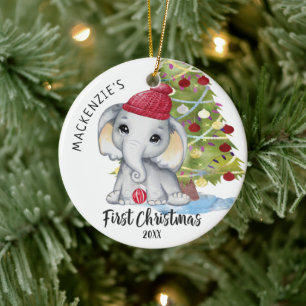 Cute Elephant Baby's First Kerstman op maat Keramisch Ornament