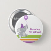 Cute Elephant & Balloon Birthday Party Button (Voorkant /achterkant)