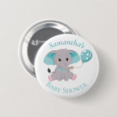 Cute Elephant Balloons Blue Baby shower Button (Voorkant /achterkant)