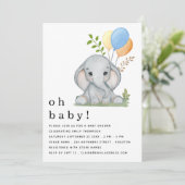 Cute Elephant Balloons Blue Boy Baby shower Kaart (Staand voorkant)