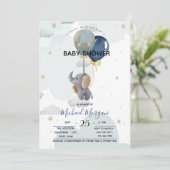 Cute Elephant Balloons Clouds Baby shower Kaart (Staand voorkant)