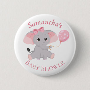 Cute Elephant Balloons Roze Baby shower Button