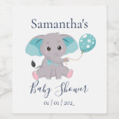 Cute Elephant Bleu Bleu baby shower Vin Étiquette (Étiquettes simples)