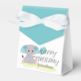 Cute Elephant Blue Birthday Boy Favor Box Bedankdoosjes