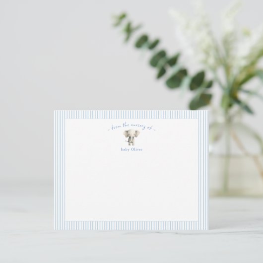 Cute Elephant blue border Baby Boy Bedankkaart (Staand voorkant)