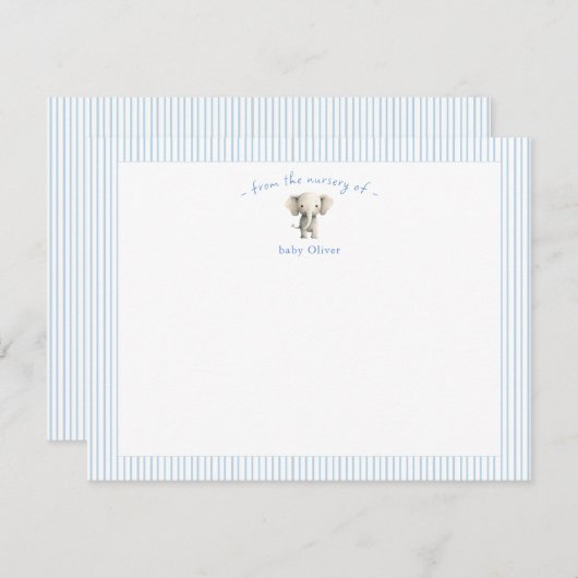Cute Elephant blue border Baby Boy Bedankkaart (Voorkant / Achterkant)