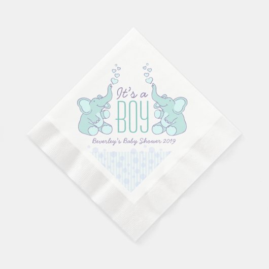 Cute Elephant blue genaamd baby shower boy napkin Servetten (Hoek)