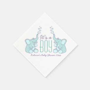 Cute Elephant blue genaamd baby shower boy napkin Servetten