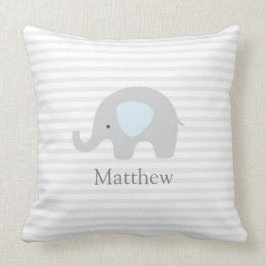 Cute Elephant Blue Grey Striped Boy Sierkussen