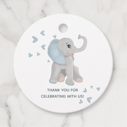 Cute Elephant Blue Grey Waterverf Baby shower Bedankjes Labels (Voorkant)