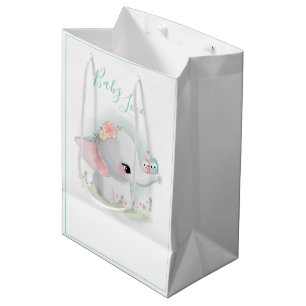 Cute Elephant Blue Waterverf Baby Love Medium Cadeauzakje