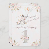 Cute Elephant Boho Floral Premier Invitation d'ann (Devant / Derrière)