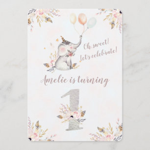 Cute Elephant Boho Floral Premier Invitation d'ann