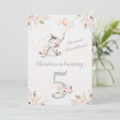 Cute Elephant Boho Floral vijfde verjaardag Uitnod Kaart (Staand voorkant)