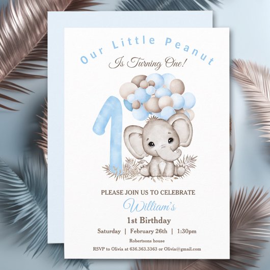 Cute Elephant Boy 1er Invitation anniversaire