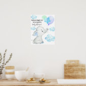 Cute Elephant Boy Baby shower Welcome Poster (Keuken)