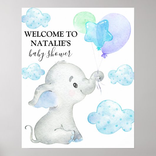 Cute Elephant Boy Baby shower Welcome Poster (Voorkant)