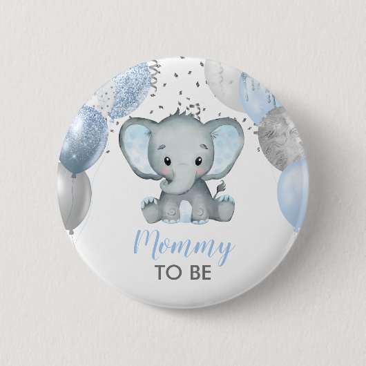 Cute Elephant Boy Balloons Baby shower Ronde Button 5,7 Cm (Voorkant)