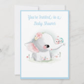 Cute Elephant Boy Blue Script Modern Baby shower Kaart (Voorkant)