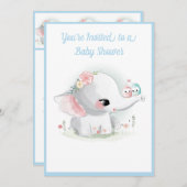 Cute Elephant Boy Blue Script Modern Baby shower Kaart (Voorkant / Achterkant)