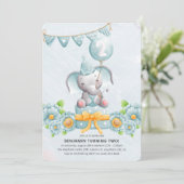 Cute Elephant Boy Invitation de fête du 2e anniver (Debout devant)